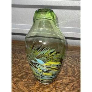Italian Art Glass Vase Green/Swirled Stretched